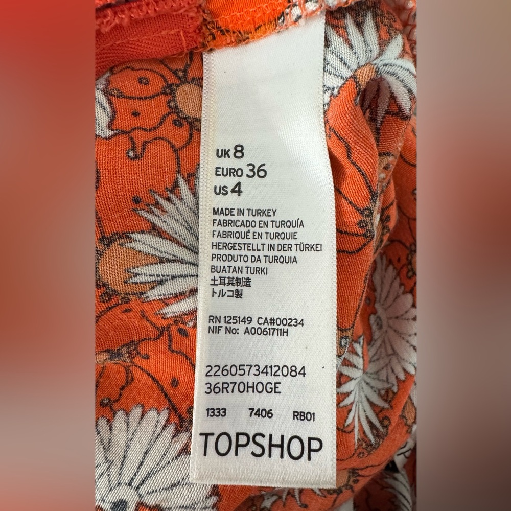 Topshop Orange Floral Daisy Wide Leg Pants Retro 70s Boho Trousers Size 4 - Picture 7 of 9